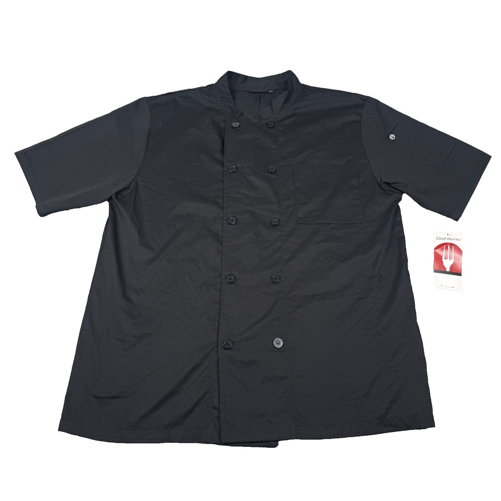 Chef Works Chambery Chef Coat Mens XL Black Short Sleeve Double Breasted NWT New